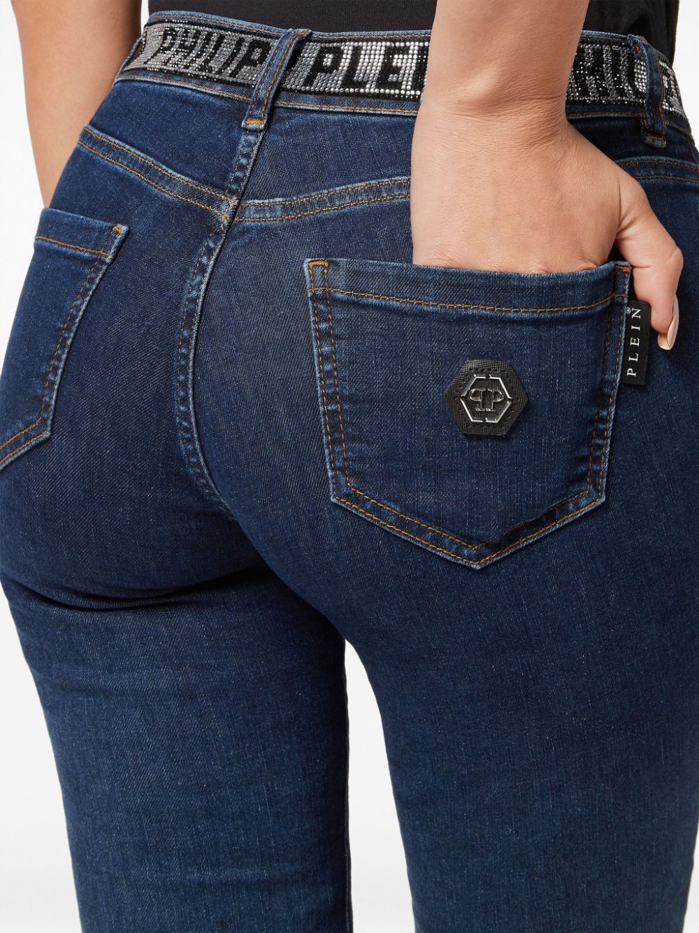 Shop Philipp Plein Rhinestone-embellished Gradient-effect Jeans In Blue