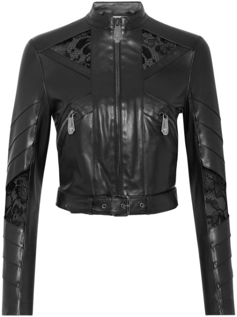 Philipp Plein lace-embellished leather jacket Women