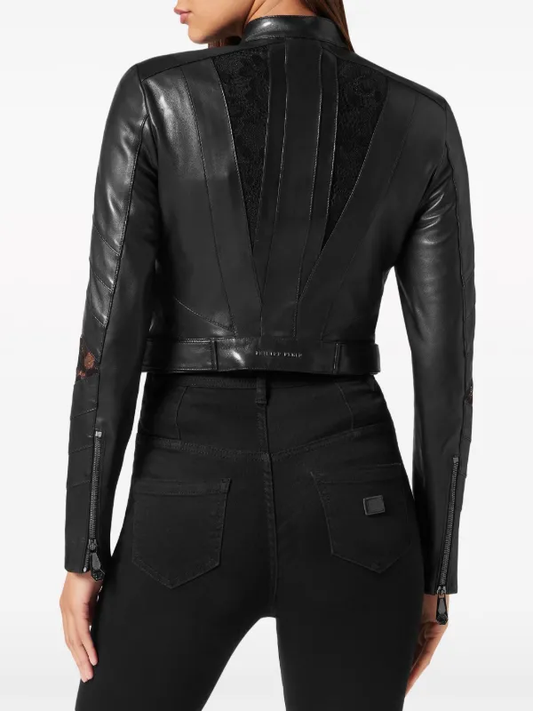 Philipp Plein lace-embellished Leather Jacket | Black | FARFETCH