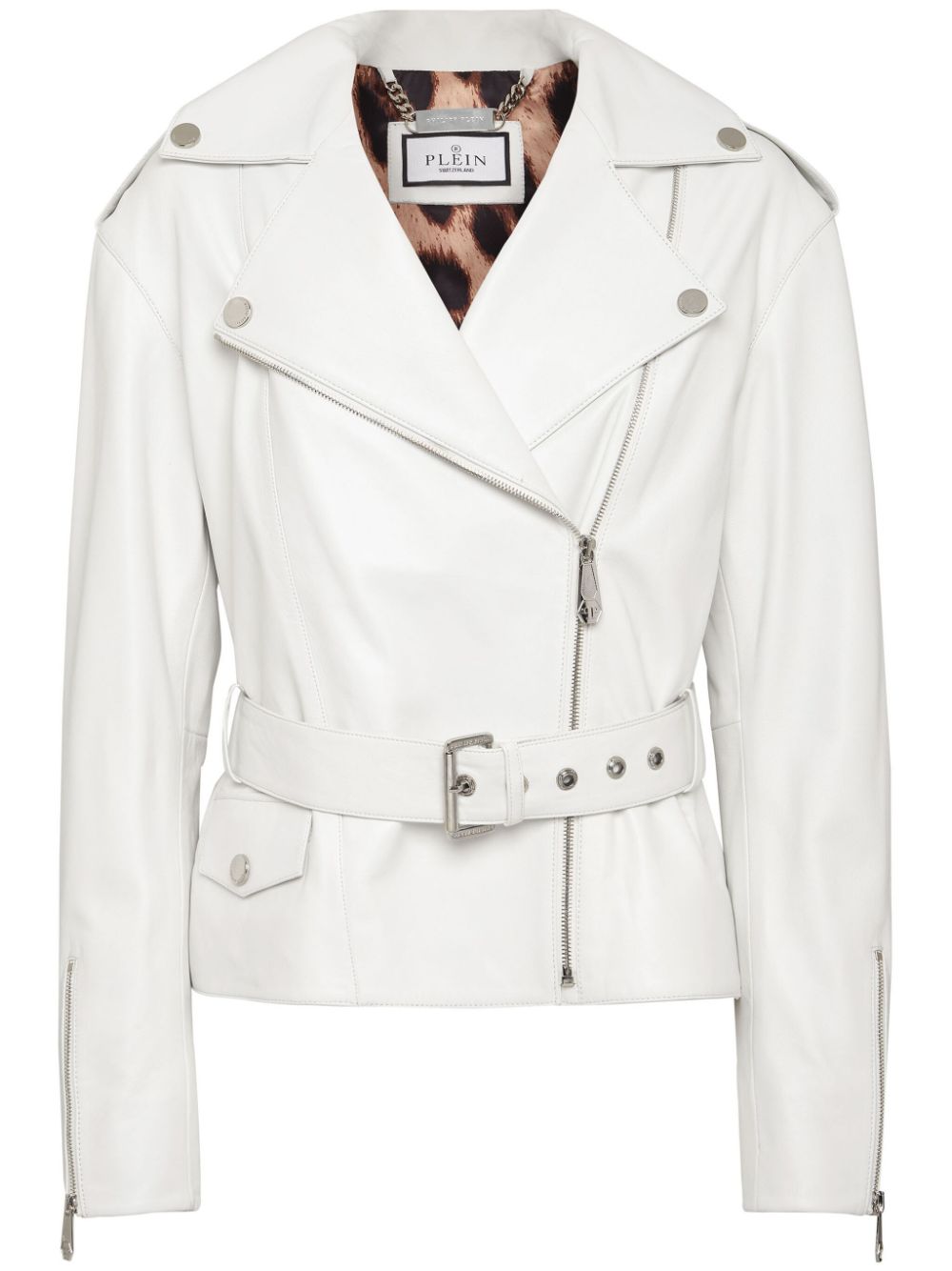 Philipp Plein Raised Logo-detail Leather Biker Jacket In White