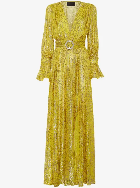 Philipp Plein metallic-threading front-slit maxi dress