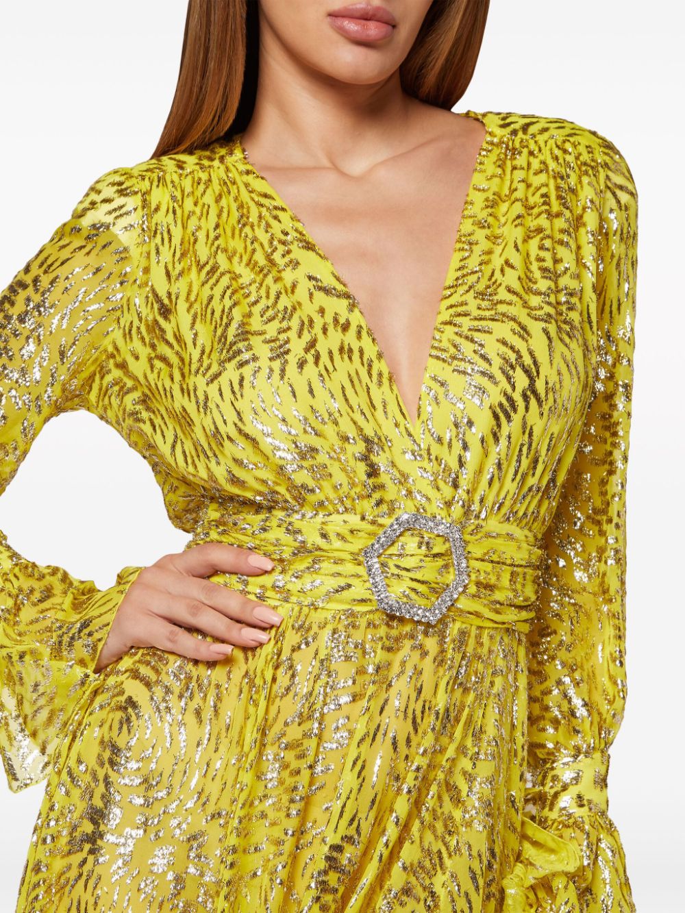 Shop Philipp Plein Metallic-threading Front-slit Maxi Dress In Yellow