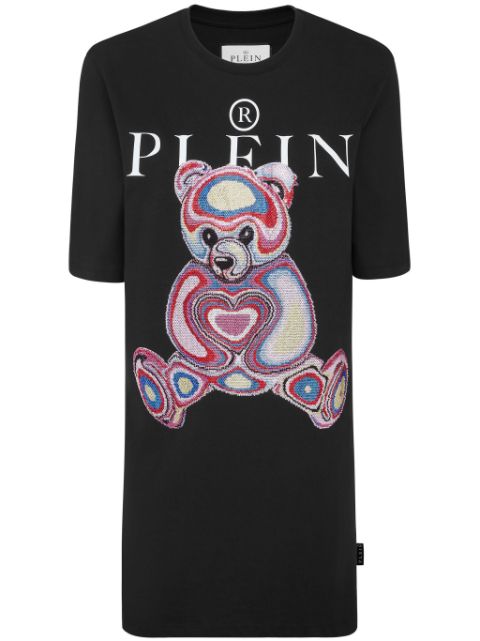 Philipp Plein teddy bear-embroidered cotton minidress Women