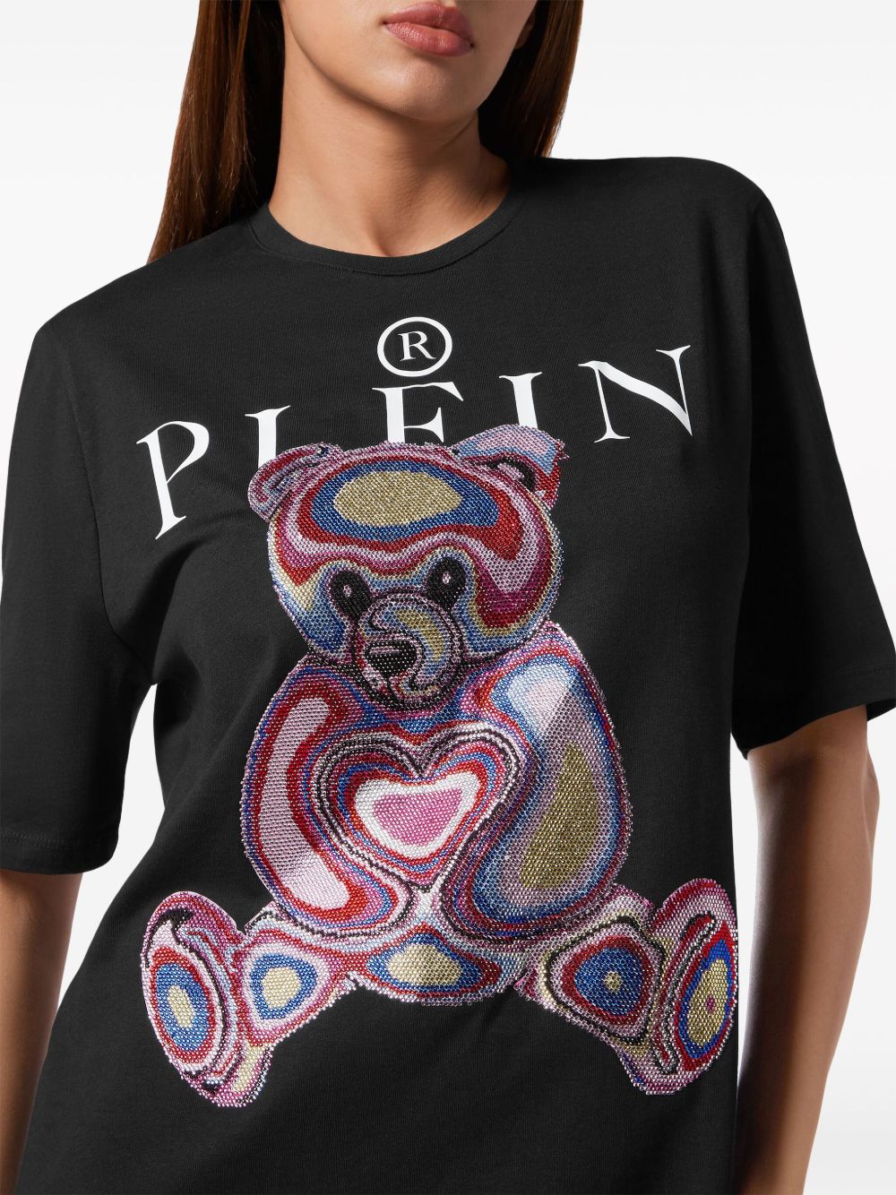 Shop Philipp Plein Teddy Bear-embroidered Cotton Minidress In Black