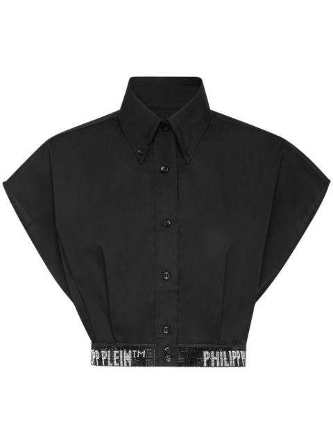 Philipp Plein logo-embellished cotton cropped shirt Women