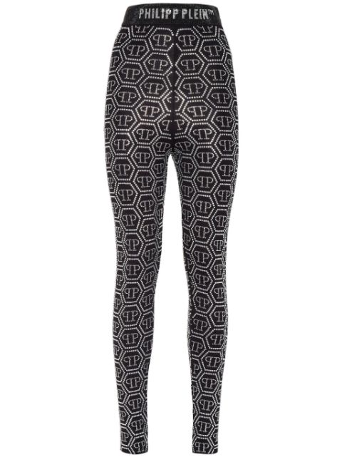 Philipp Plein monogram-embellished high-waist leggings Women