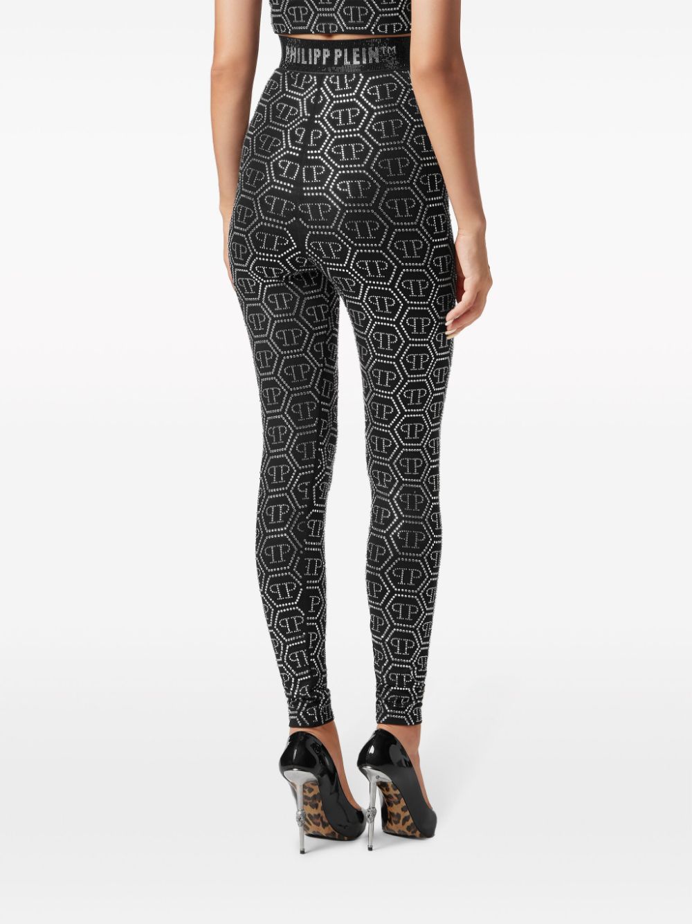 Shop Philipp Plein Monogram-embellished High-waist Leggings In Black