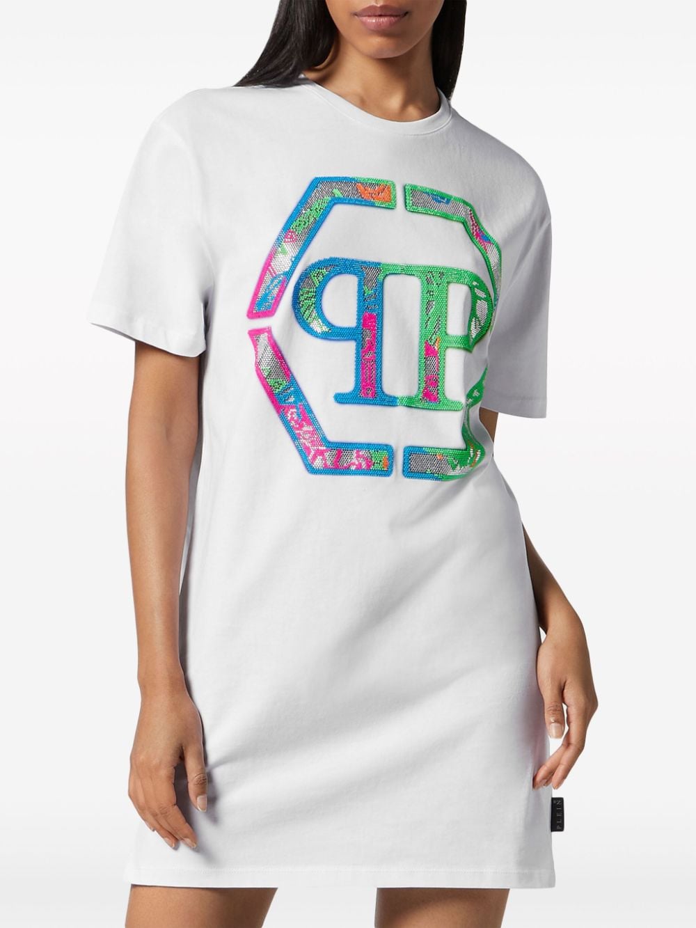 Shop Philipp Plein Logo-embellished T-shirt Dress In White