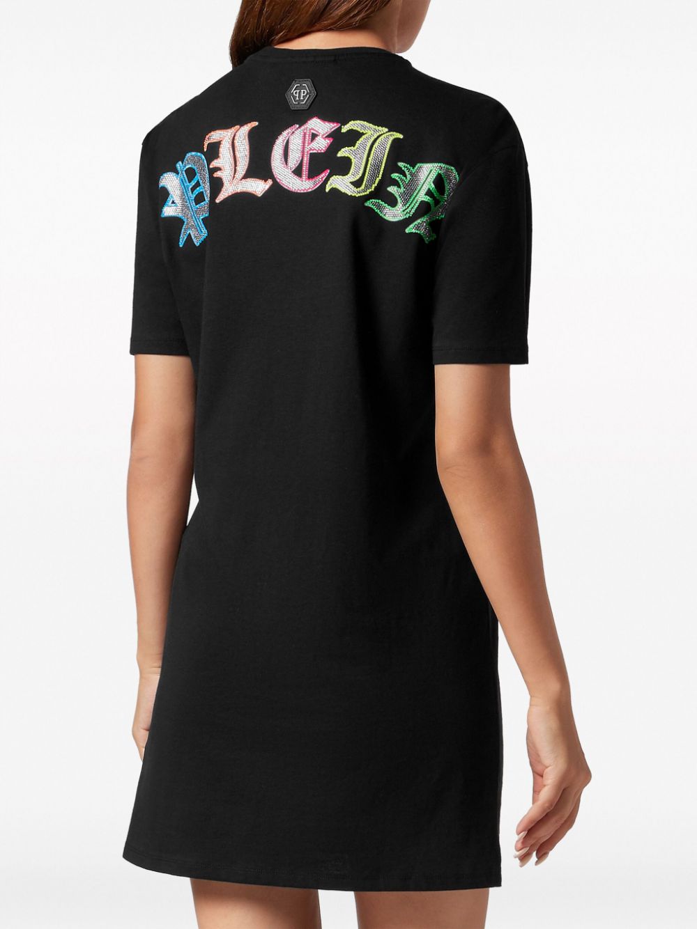 Shop Philipp Plein Logo-embellished Cotton T-shirt Dress In Black