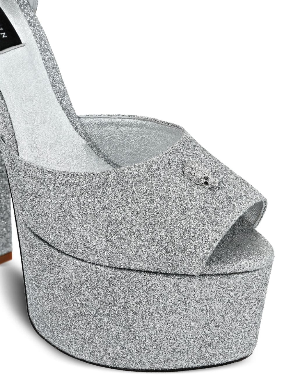 Shop Philipp Plein 120mm Glitter-detailing Leather Sandals In Silver