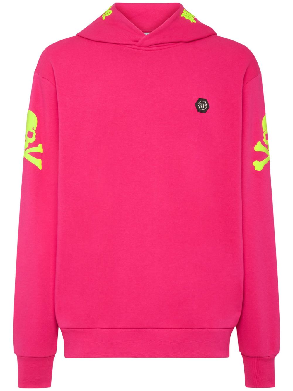 Philipp Plein Skull&bones Logo-patch Hoodie In Pink