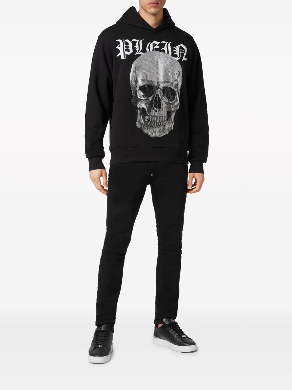 Shop Philipp Plein Skull-print Rhinestone-embellished Hoodie In Black
