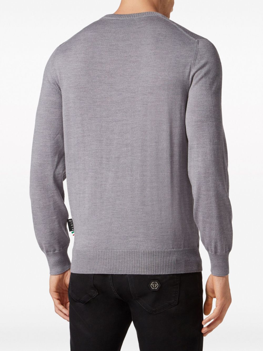 Shop Philipp Plein Logo-patch Fine-knit Jumper In Grey