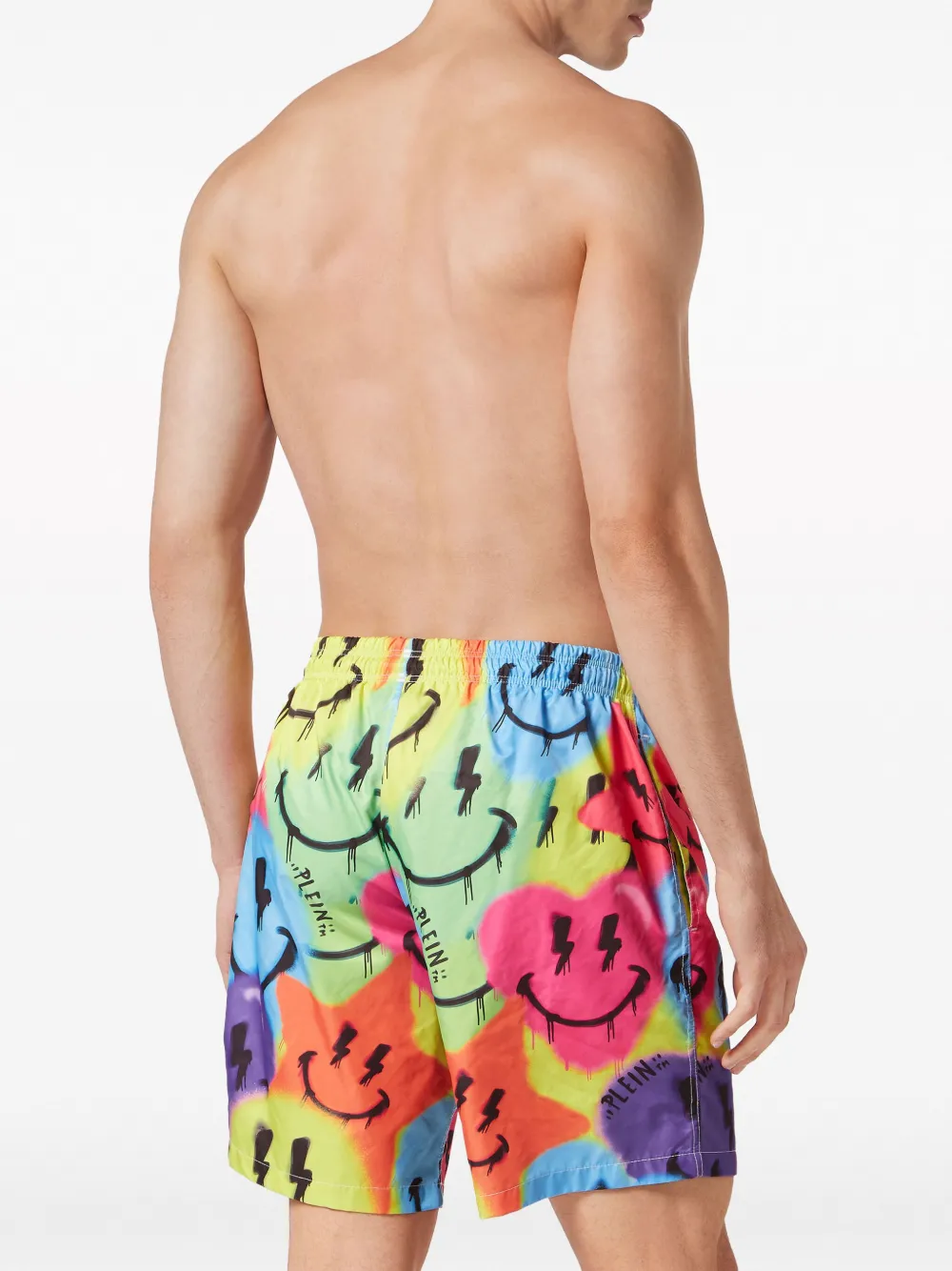 Shop Philipp Plein Smiley Face-print Swim Trunks In Multicolour