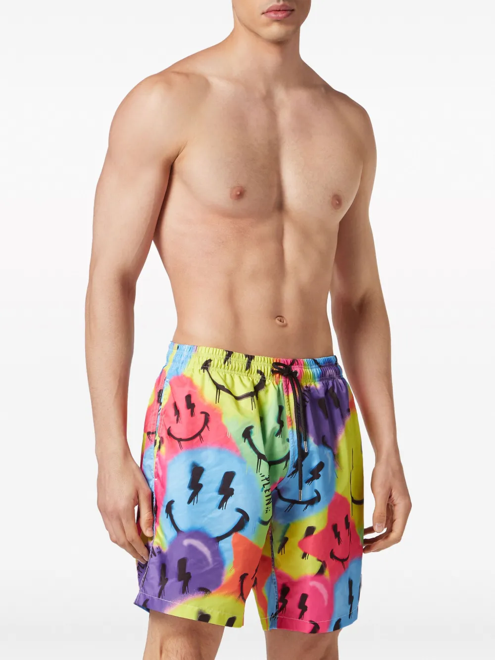 Shop Philipp Plein Smiley Face-print Swim Trunks In Multicolour