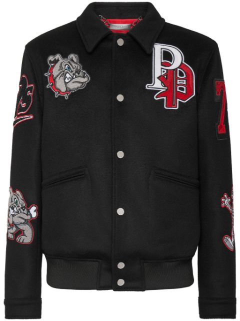 Philipp Plein logo-patch spread-collar bomber jacket Men