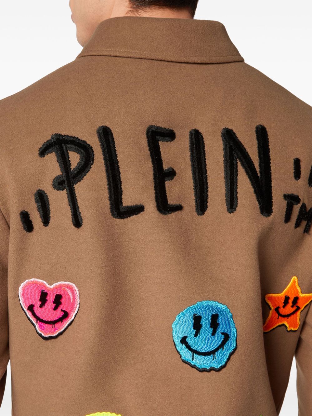 Shop Philipp Plein Smiley Face-appliquéd Shirt Jacket In Neutrals
