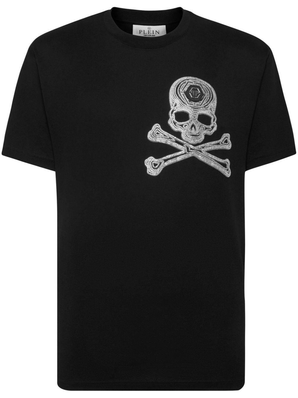 Shop Philipp Plein Skull&bones Rhinestoned T-shirt In Schwarz