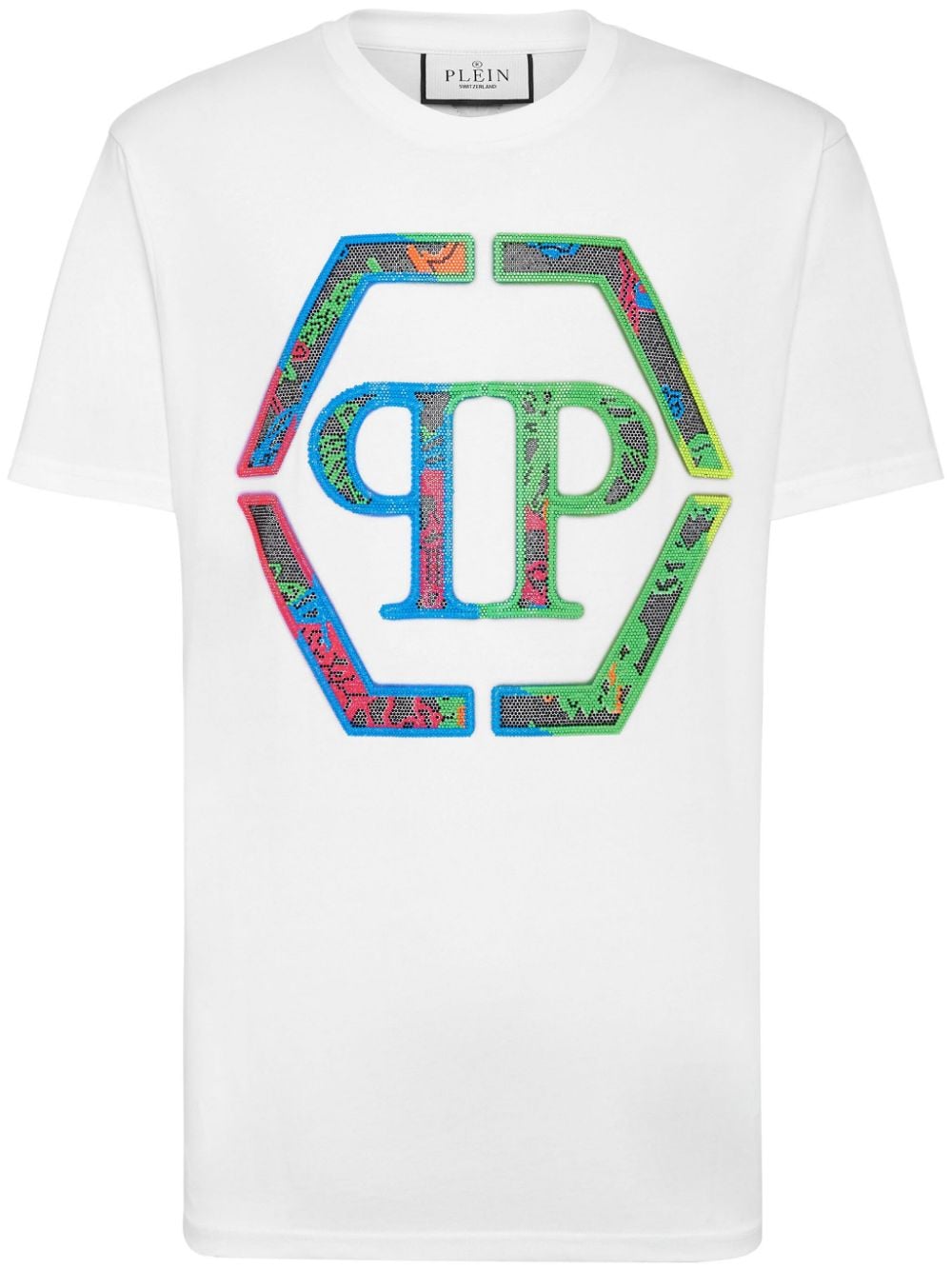 Philipp Plein Logo Crystal-embellished Cotton T-shirt In White