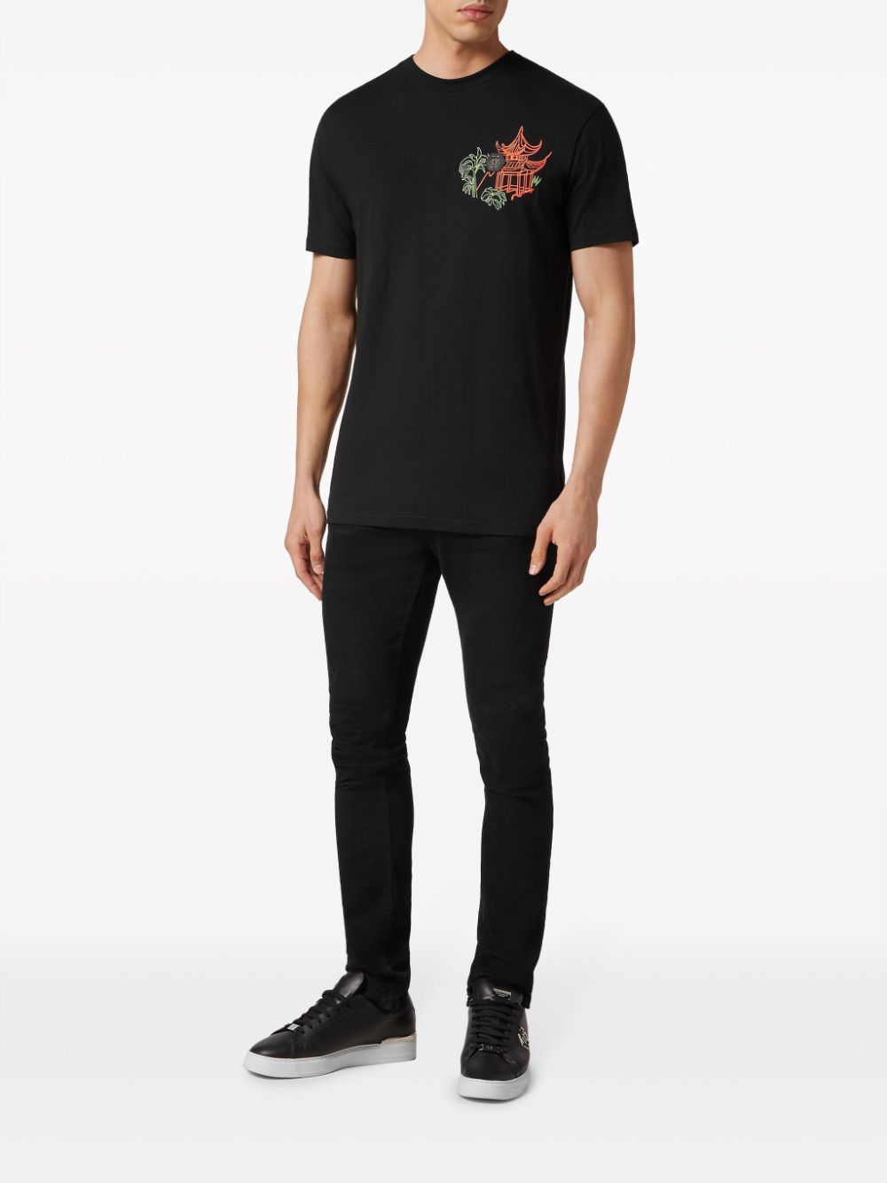 Shop Philipp Plein Logo-embroidered Cotton T-shirt In Schwarz