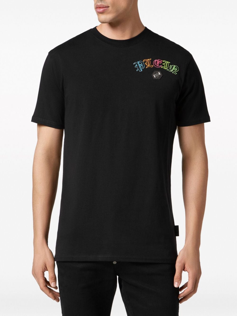 Shop Philipp Plein Logo-embroidered Cotton T-shirt In Black