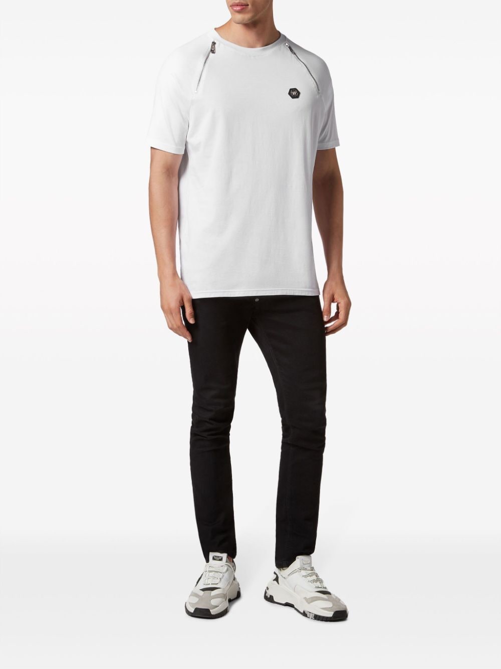 Shop Philipp Plein Zip-embellished Cotton T-shirt In White