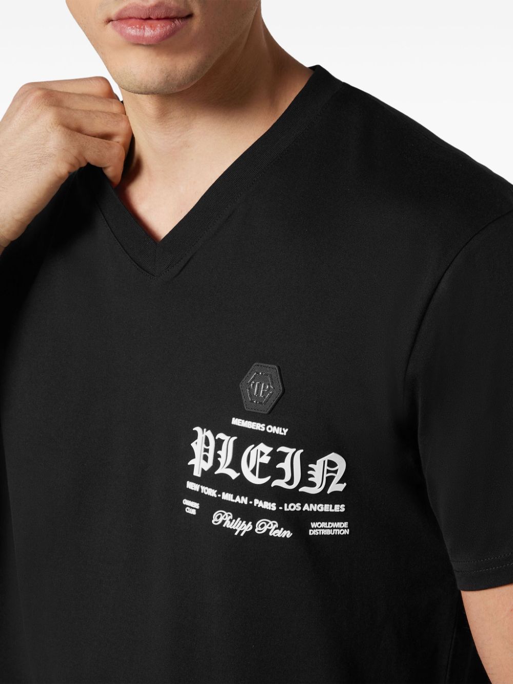 Shop Philipp Plein Logo-print V-neck T-shirt In Black