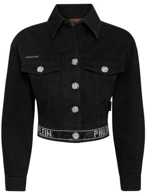 Philipp Plein Crystal cropped denim jacket