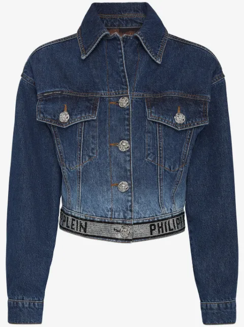Philipp Plein Crystal cropped denim jacket