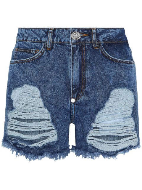 Philipp Plein mid-rise ripped denim shorts Women