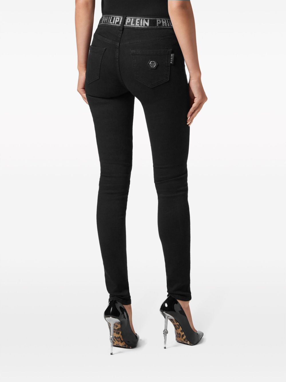 Shop Philipp Plein Strass Stretch-denim Leggings In Black