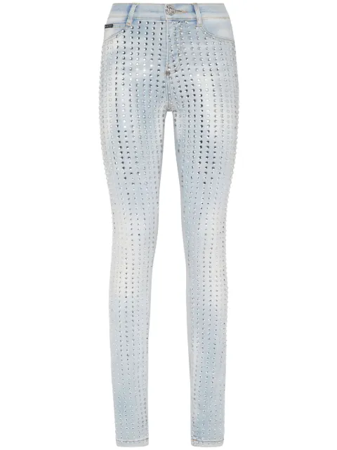 Philipp Plein Crystal Pinstripe 高腰牛仔打底裤