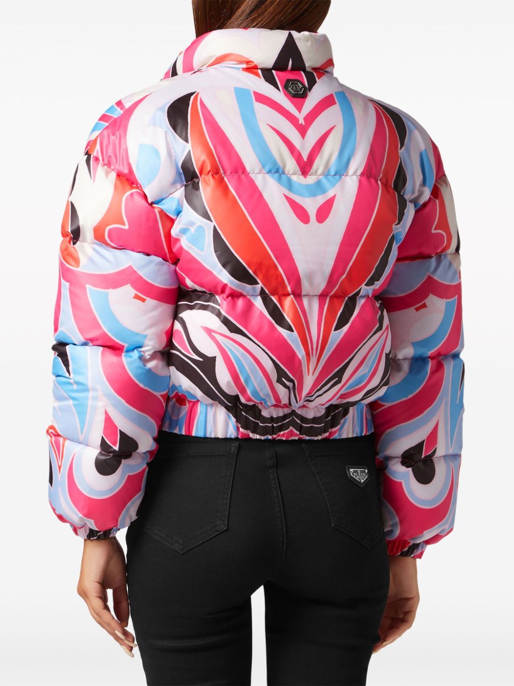 Shop Philipp Plein Graphic-print Cropped Puffer Jacket In Red