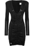 Philipp Plein padded-shoulder lamé minidress - Black