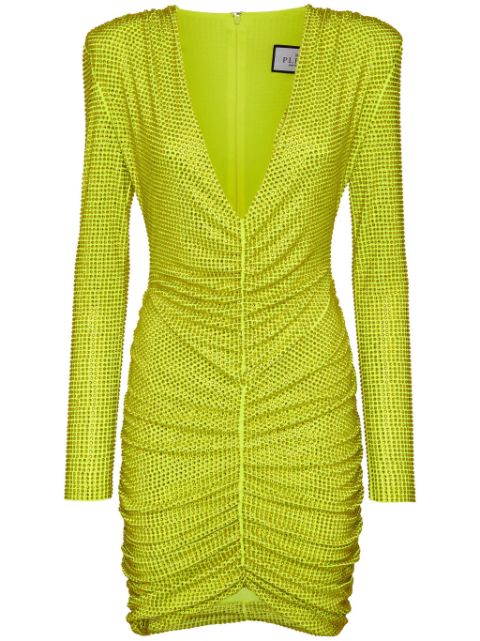 Philipp Plein rhinestone-embellished ruched mini dress Women