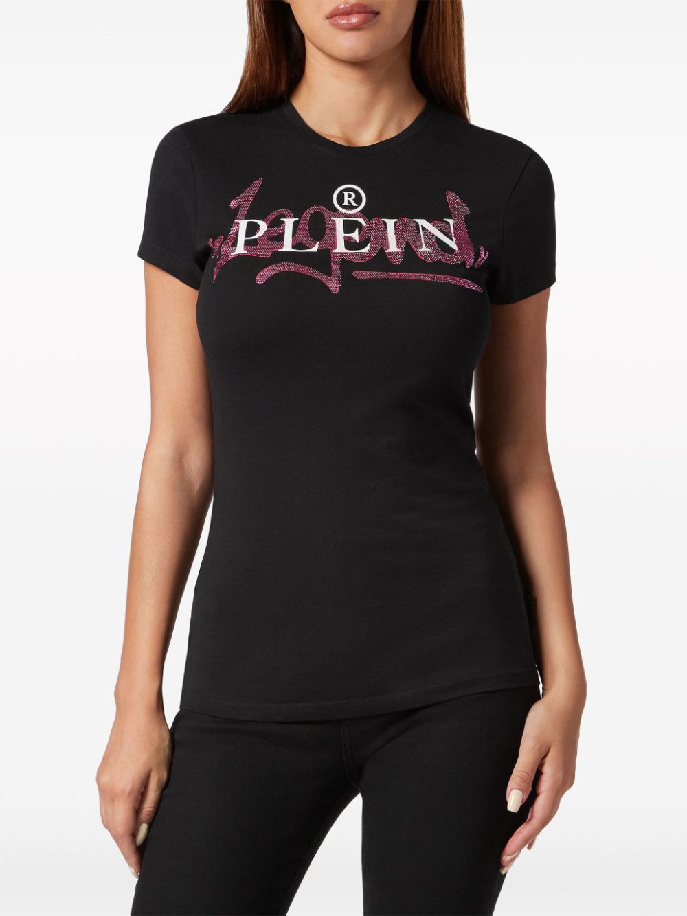 Shop Philipp Plein Crystal-embellished Logo-print T-shirt In Black
