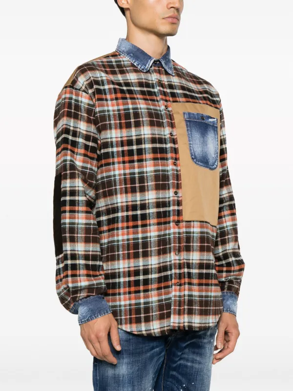 DSQUARED2 デニムディテール チェック シャツ | ブラウン | FARFETCH JP