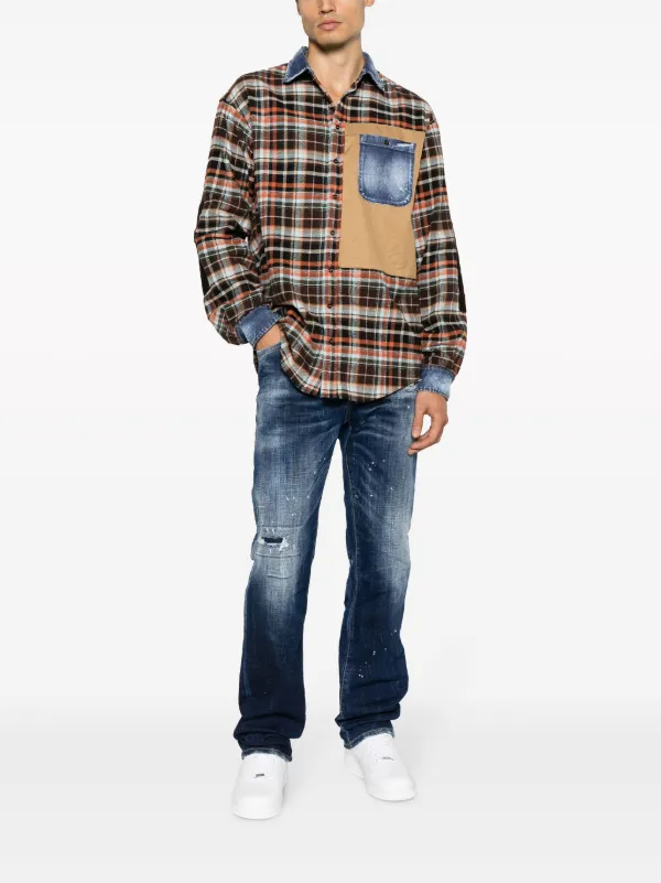 DSQUARED2 デニムディテール チェック シャツ | ブラウン | FARFETCH JP