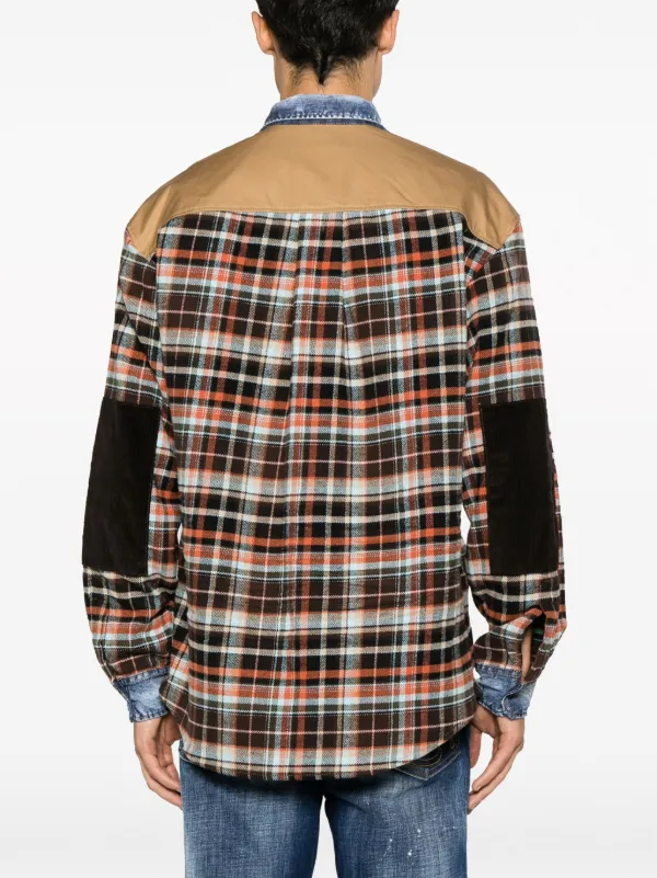 DSQUARED2 デニムディテール チェック シャツ | ブラウン | FARFETCH JP
