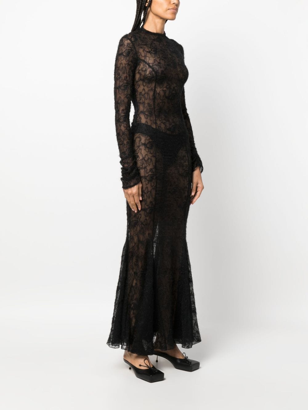 Shop Misbhv Lace-detail Semi-sheered Maxi Dress In Black