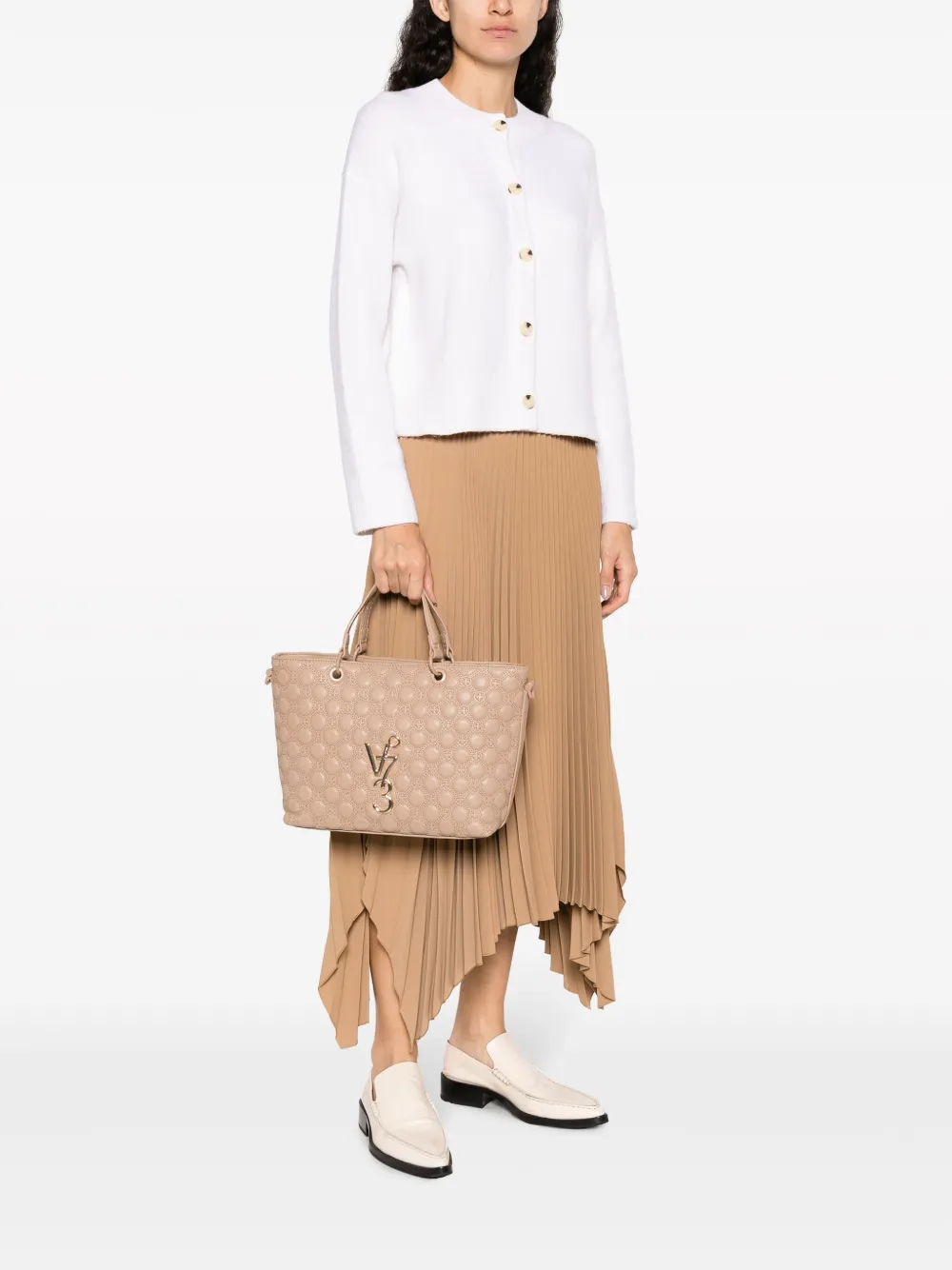 Shop V73 Marzia Matelassé-effect Tote Bag In Neutrals