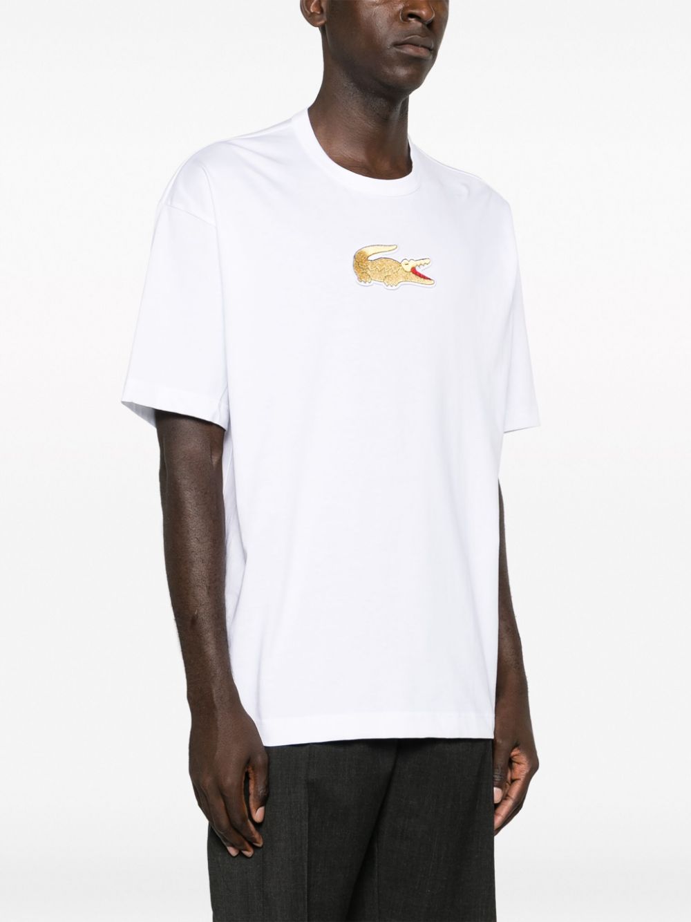 Shop Comme Des Garçons Shirt X Lacoste Crocodile-patch Cotton T-shirt In White