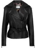 Philipp Plein oversize-logo belted leather-jacket - Black