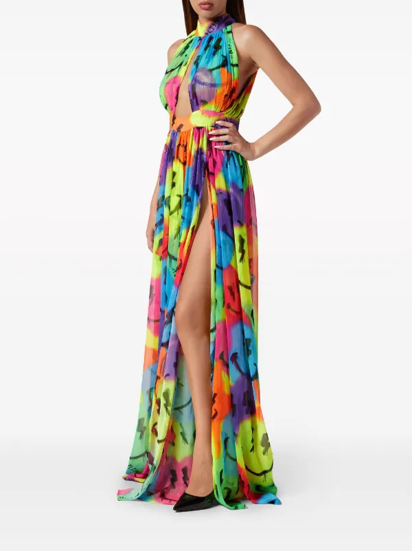 Philipp Plein Vestido Longo Smile De Chiffon Azul FARFETCH BR