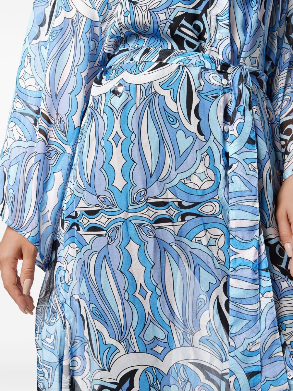 Shop Philipp Plein Graphic-print Silk Kaftan Dress In Blue