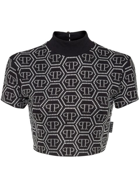 Philipp Plein crystal-embellished monogram cropped top Women