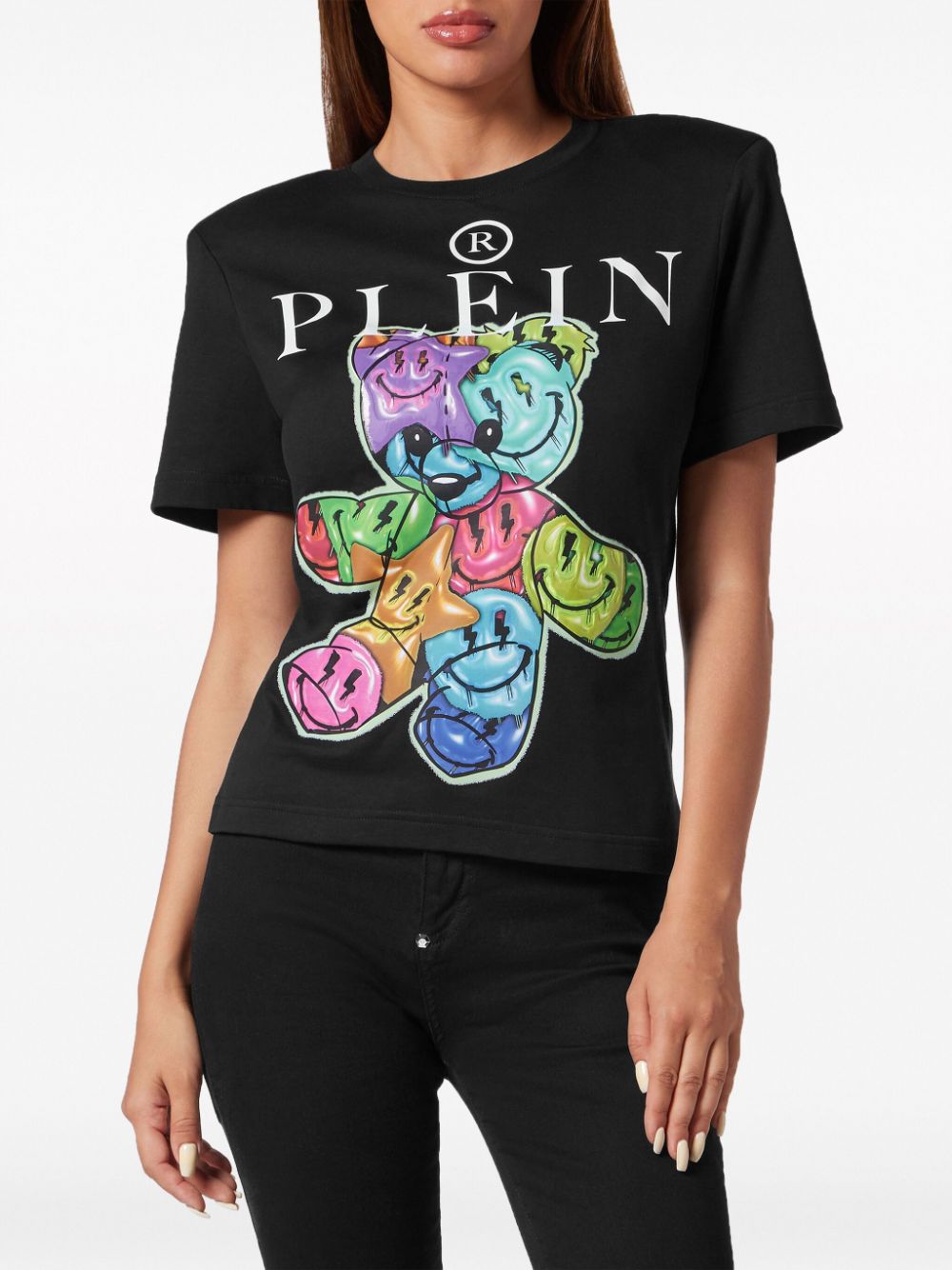 Shop Philipp Plein Padded-shoulders Cotton T-shirt In Black