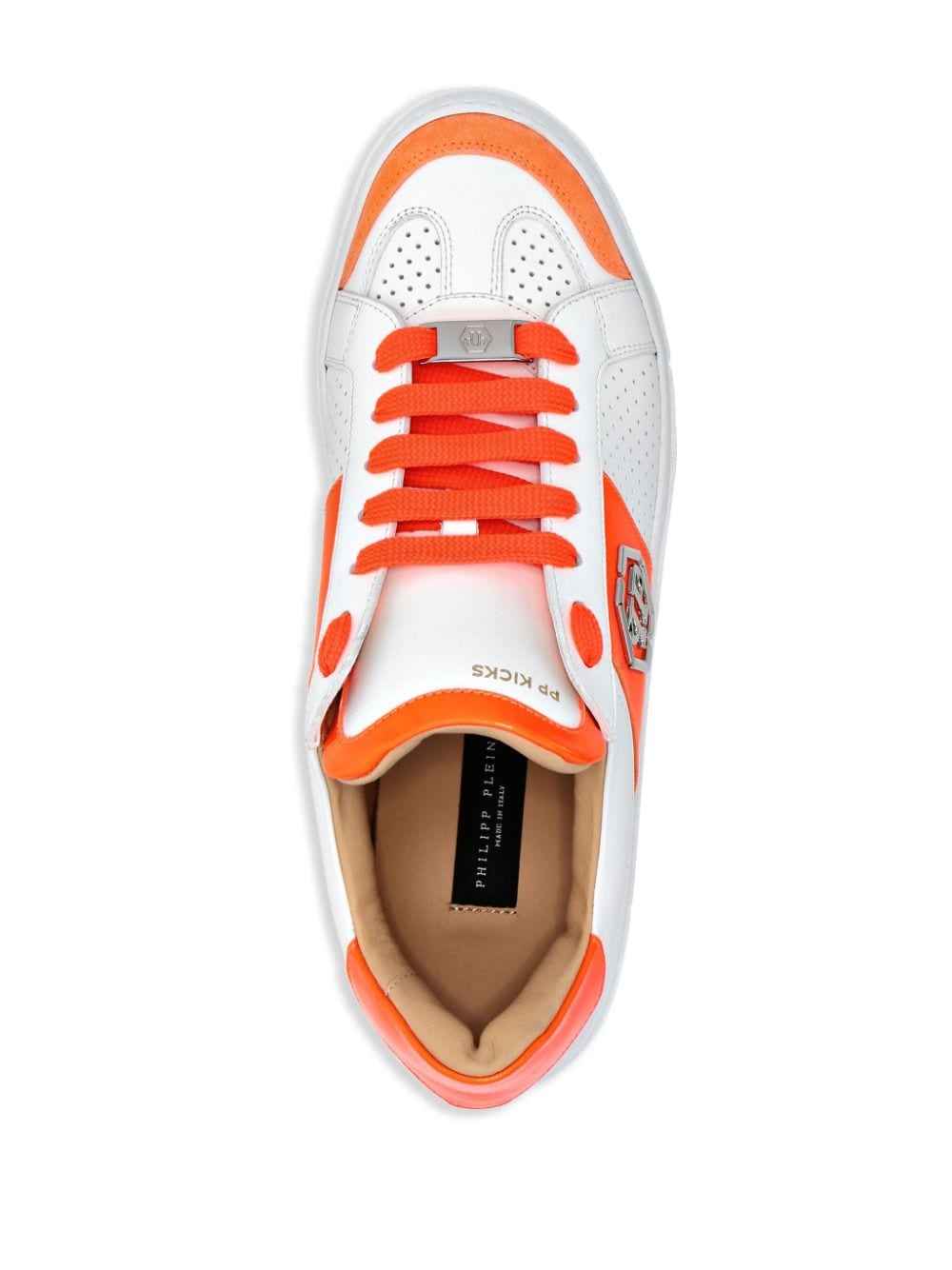 Shop Philipp Plein Hexagon Low-top Faux-leather Sneakers In White