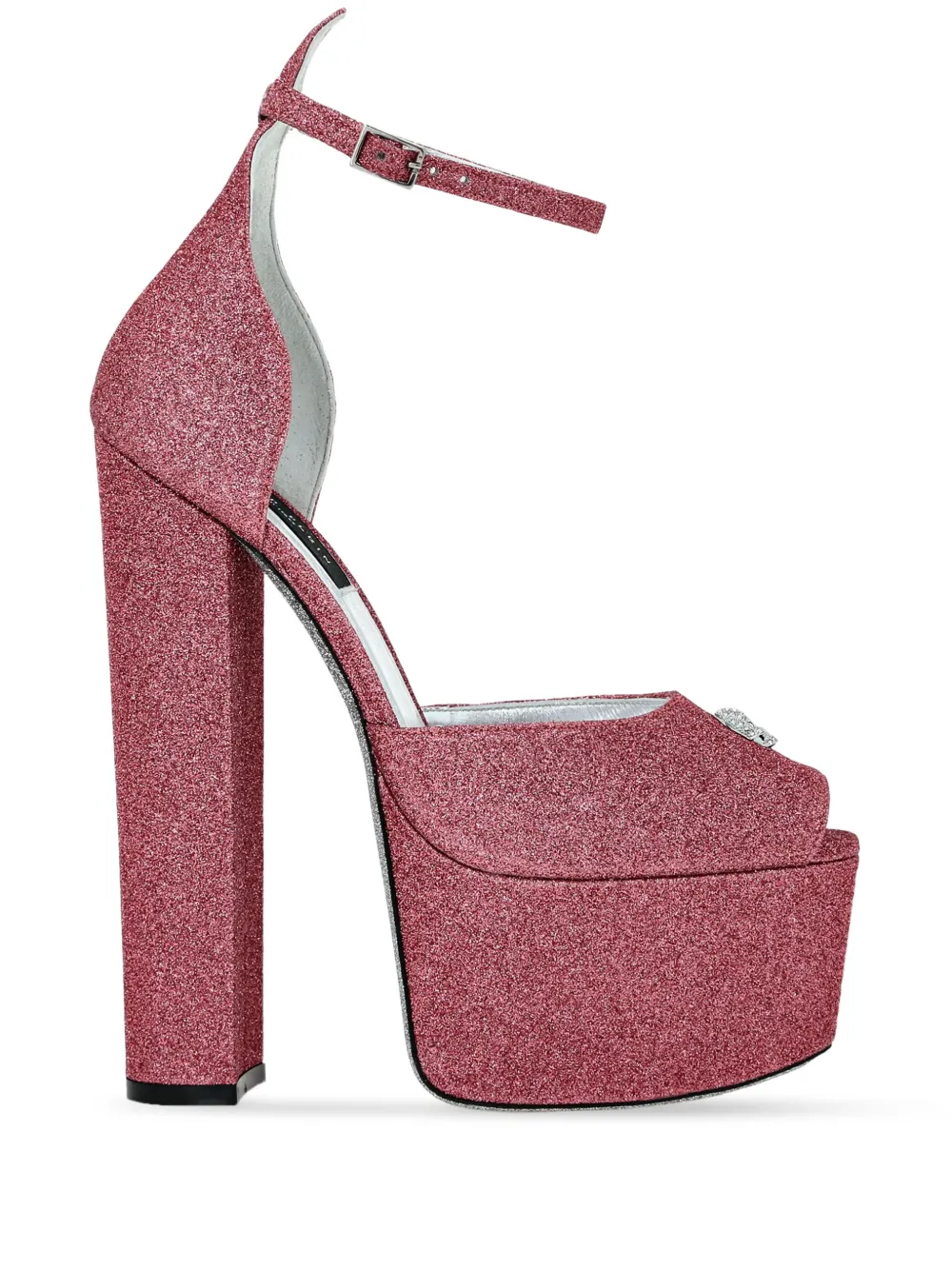 Philipp Plein 120mm Glittered Platform Sandals In Pink