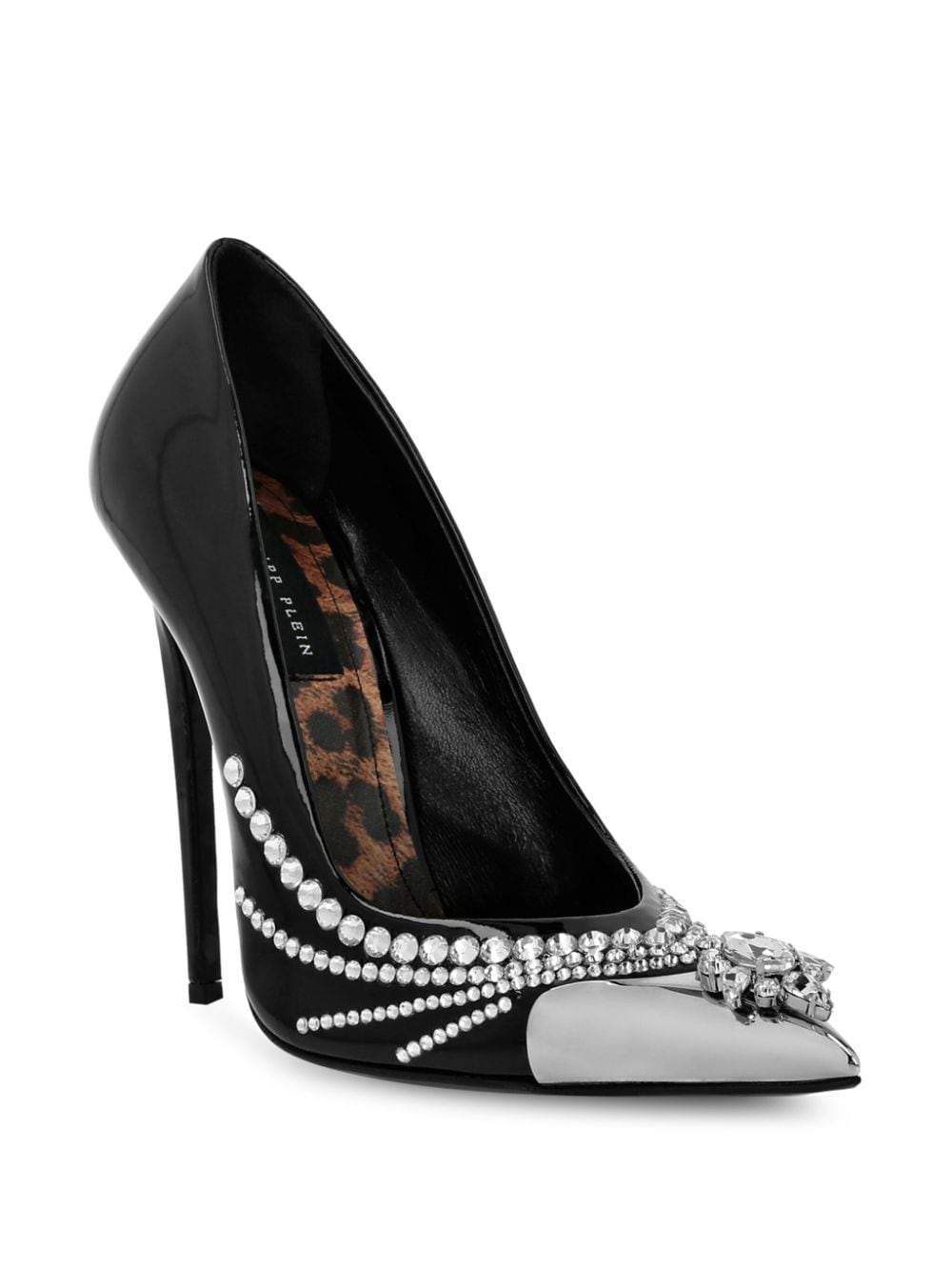 Shop Philipp Plein 105mm Crystal-embellished Patent Leather Pumps In Black